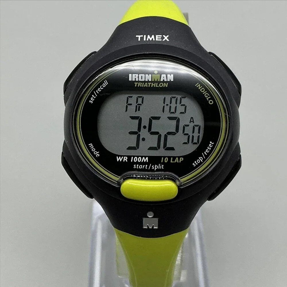 Timex Ironman Triathlon Womens Watch 34mm Black Yellow 10LAP Indiglo New Battery